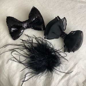 Black girls hair bows | set of 3 | feather | sequins | special occasion